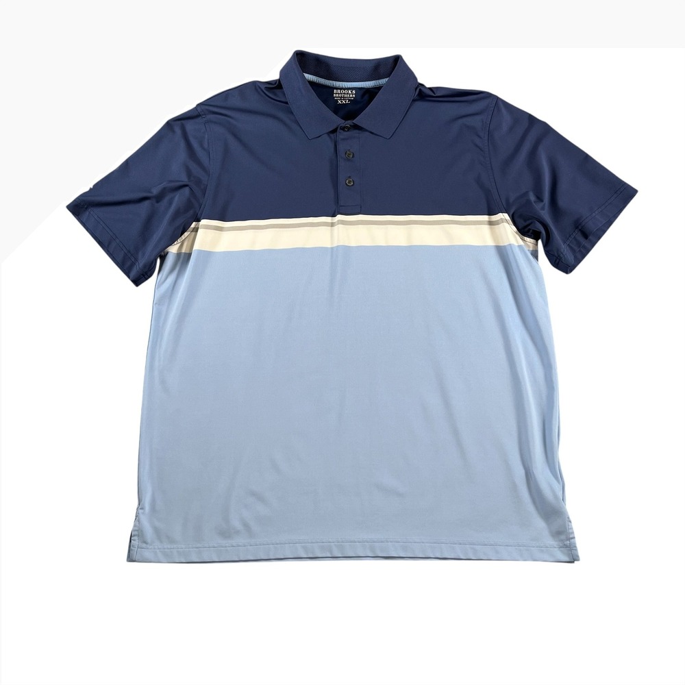 Brooks Brothers Mens Size XXL Blue Colorblock Performance Polo Shirt
